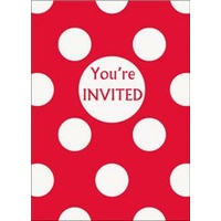 Ruby Red Polka Dot Invitations- Pk 8*