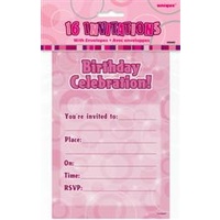 Glitz Party Invitations - Pink - Pk 16*