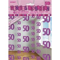 50th Hanging Decorations ( 6 strands x 1.5m) - Pink Glitz
