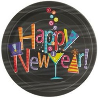 "Happy New Year" Paper Plates (23cm) - Pk 8
