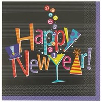 "Happy New Year !" Printed Paper Napkins (24cm) - Pk 16