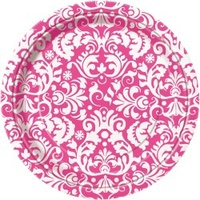 Pink Damask Paper Plates - 7in - Pk8*