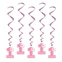 Pink "1st Birthday" Whirls - 5/pkg, 101.6cm