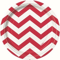 Ruby Red Chevron Paper Plates - 7" - Pk8*