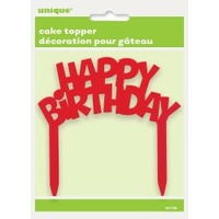 Happy Birthday Plastic Cake Topper - Red