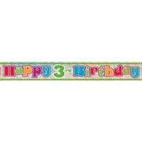 Happy 3rd Birthday Holographic Foil Banner - 3.65m
