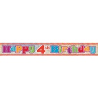 Happy 4th Birthday Holographic Foil Banner - 3.65m*