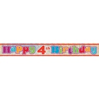Happy 4th Birthday Holographic Foil Banner - 3.65m*
