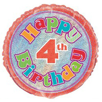 18" Happy 4th Birthday Prismatic Foil Balloon**