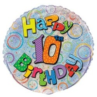 18" Happy 10th Birthday Prismatic Foil Balloon