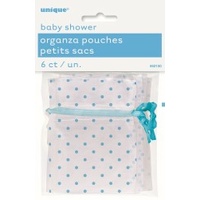 Baby Shower Blue Dots Organza Pouches - Pk 6