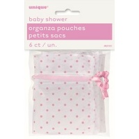 Baby Shower Pink Dots Organza Pouches - Pk 6