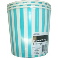 Popcorn Cups Large (85oz) - Caribbean Teal Stripes - Pk 3