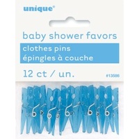 Blue Mini Plastic Clothes Pegs - Pk 12