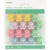 16 Teddy Bear baby shower favours - mixed colours.