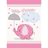 Umbrellaphants Pink Baby Shower Invitations - Pk 8*
