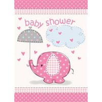 Umbrellaphants Pink Baby Shower Invitations - Pk 8