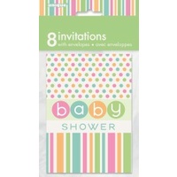 Pastel Dots Baby Shower Invitations - Pk 8