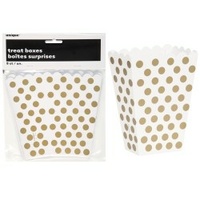 White Treat Boxes With Gold Polkadots