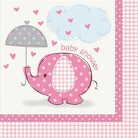 Umbrellaphants Pink Baby Shower Napkins - Pk16
