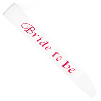 Bride to be flashing white sash with holographic pink writing