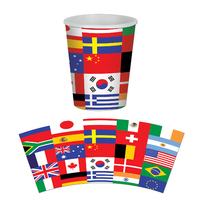 World Flags Printed Paper Cups - Pk 8