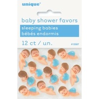 12 Small Plastic Babies With Blue Diapers