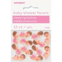 12 Small Plastic Babies With Pink Diapers