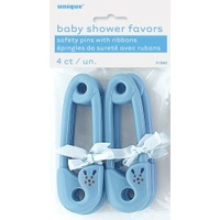 Big Blue Safety Pin Baby Shower Favours - pack of 4