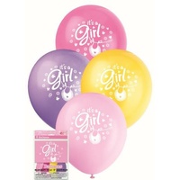"It's a girl" printed balloons in pink and purple, pack of 8