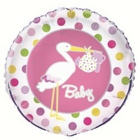 Baby Girl Stork Baby Shower Foil Balloon - 18"**