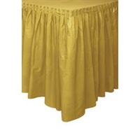 Gold Plastic Table Skirt 73cm drop, 4.26m long with adhesive strip