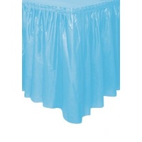 Light Blue Plastic Table Skirt 73cm drop, 4.26m long with adhesive stri