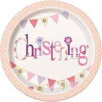 Pink Christening Paper Plates - pk 8