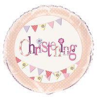 Pink Bunting Christening Foil Balloon