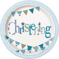 Blue Christening Paper Plates - pk 8