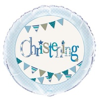 Blue Bunting Christening Foil Balloon