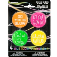 Neon Black Light Buttons - Pk 4