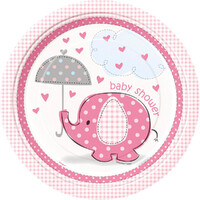 Baby Shower Dinner Plates with Pink Umbrellaphant - 8 Pk