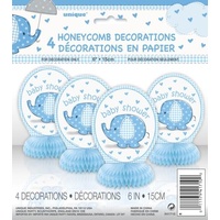 Umbrellaphant Honeycomb Baby Shower Decorations, blue - Pk 4