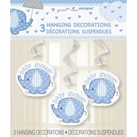 Umbrellaphant Baby Shower Hanging Decorations - blue, pk3