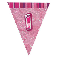 1st Birthday Flag Banner - 3.6M long - Pink
