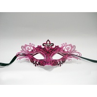 3D Hot Pink Metal Mask With Black Glitter & Diamantés