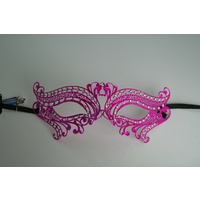 Hot Pink Metal Filigree Masquerade Mask With Diamantés