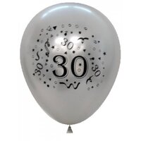 Silver 30th Birthday Balloons - Pack of 6