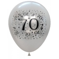 Silver 70th Birthday Balloons - Pack of 6