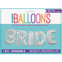 "BRIDE" silver balloon banner kit.