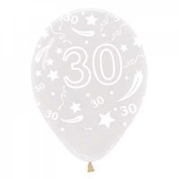 Crystal Clear "30" Print 30cm Balloons - pk 50*