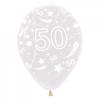 Crystal Clear "50" Print 30cm Balloons - pk 50
