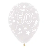 Crystal Clear "50" Print 30cm Balloons - pk 50